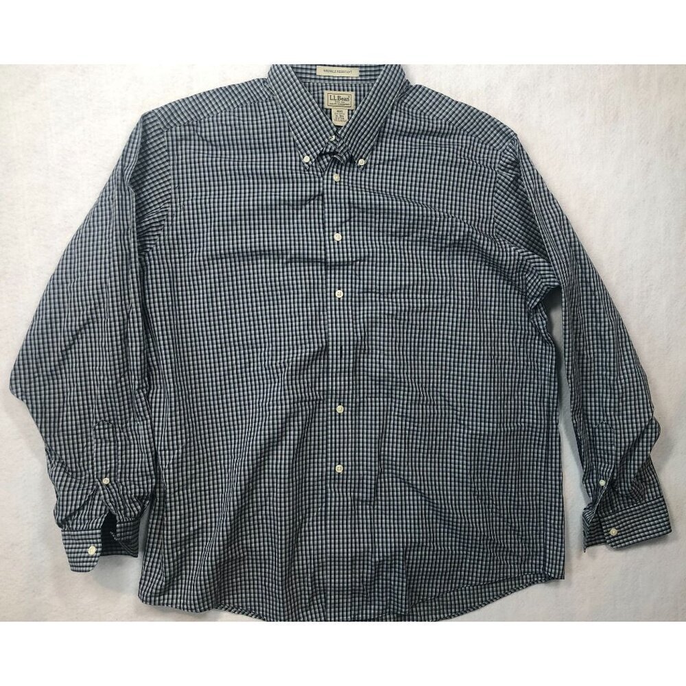 L.L. Bean Long Sleeve Shirt Blue White Plaid Check Button Down 0 WT48 Men's XL